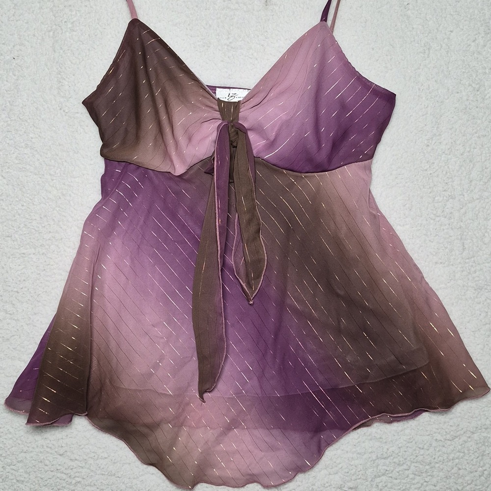 Iz Byer California Purple Ombre Cami Spaghetti Straps Front Tie Y2k 90's Large